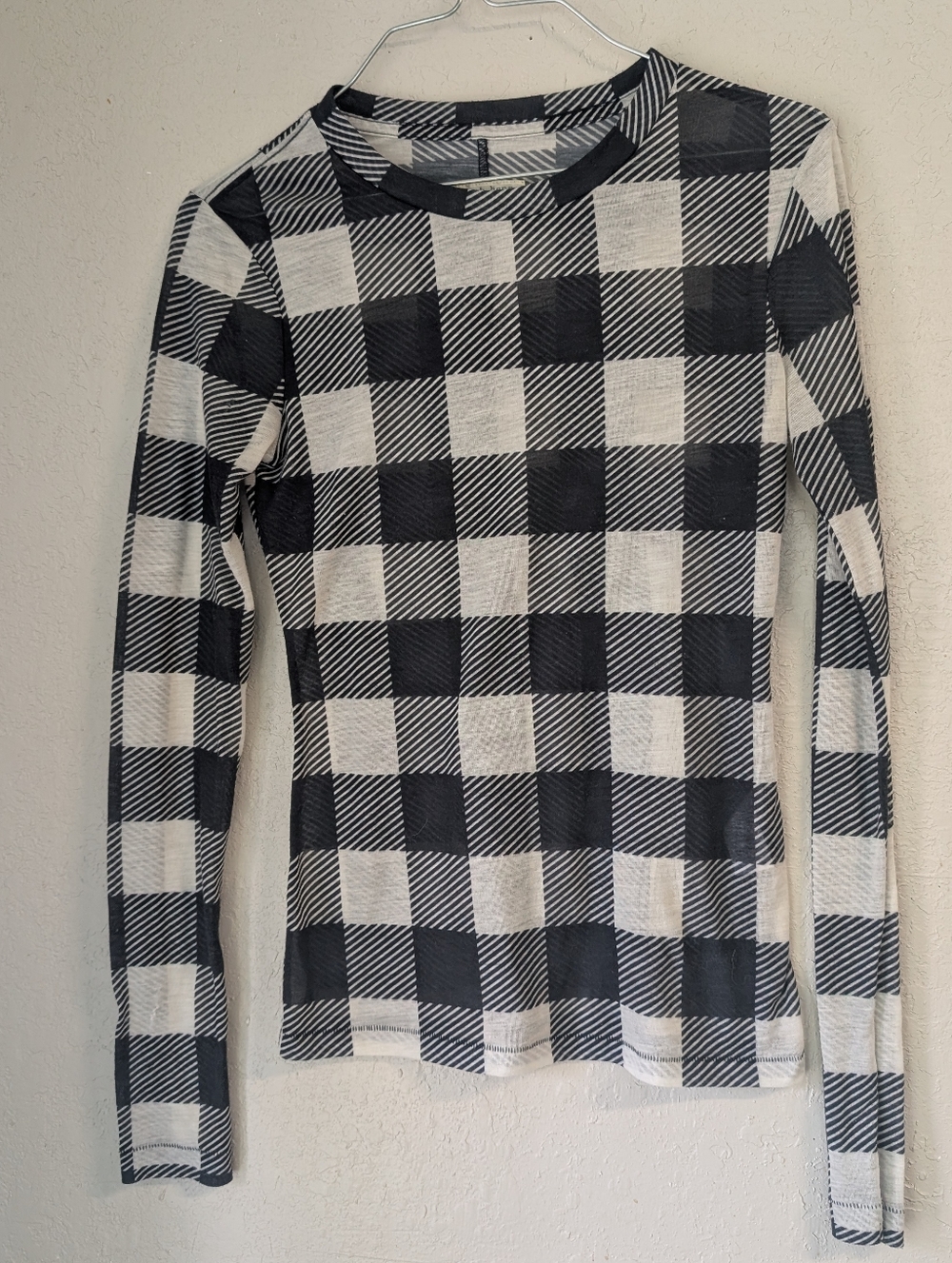 rag & bone Black and White Buffalo Check Long-Sleeve Tee Xs Sheer Classic Indie